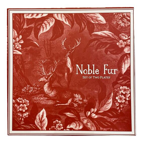 Neiman Marcus NOBLE FUR 10in Porcelain Dinner Plates In Gift Box Red White Set 2 - Picture 4 of 14
